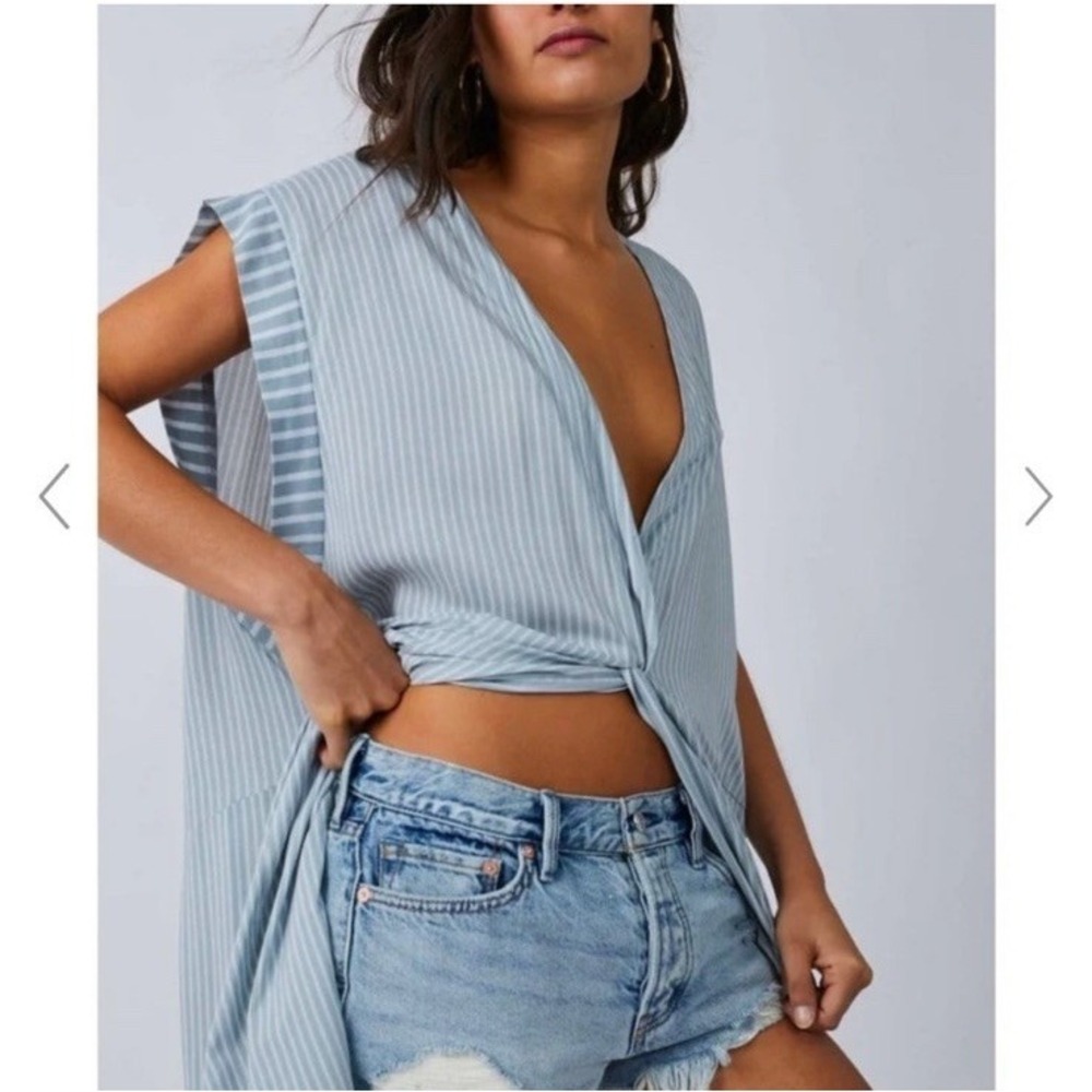 NWOT Free People Gone Sailing Maxi Dress Nautical Stripe Twist Detailing Size M - Picture 3 of 12
